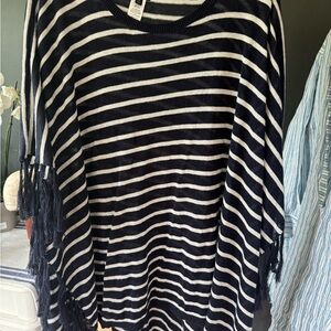 Talbots Navy and White Knit poncho